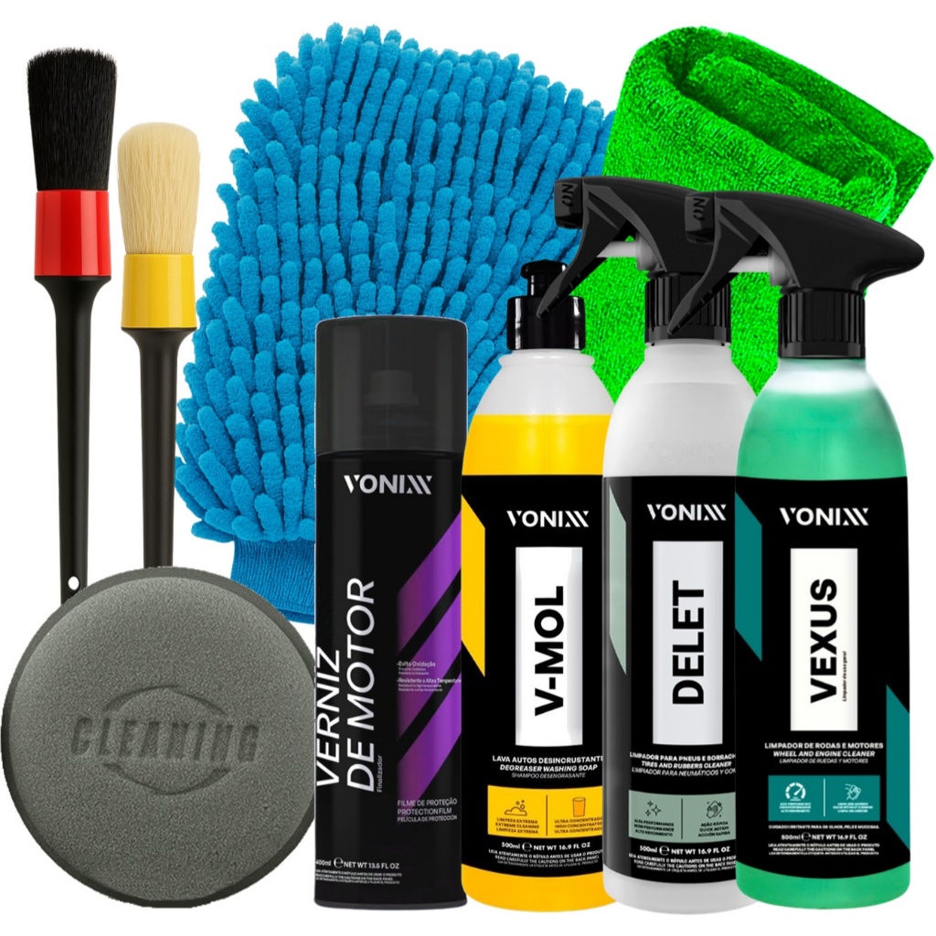Kit Lavagem Vonixx e Limpeza de Motor Completa para Motos e Carros Shampoo V-Mol Limpador Delet Vexus Verniz de Motor em Oferta na Shopee