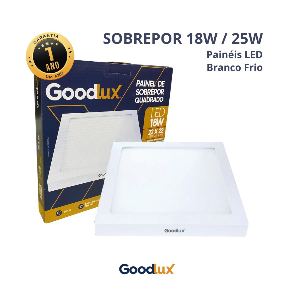 Painel Led Plafon Alumínio 18w 25w Sobrepor 6500k Quadrado 110v 220v Branco Frio Goodlux em Oferta na Shopee