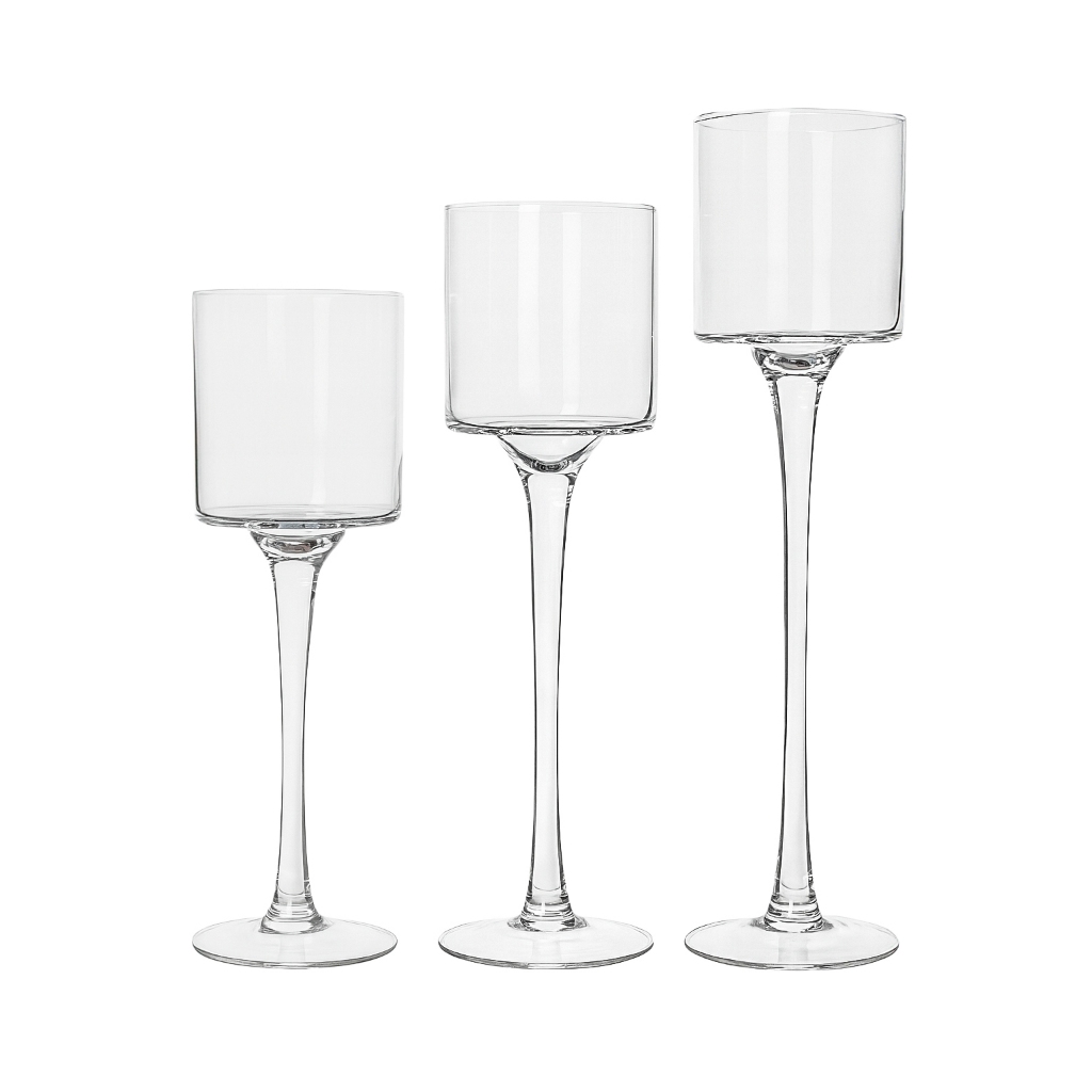 Kit 3 Castiçal Taça Suporte de Velas Vidro, Decoração sala, quarto, Casamento, altar, Halloween