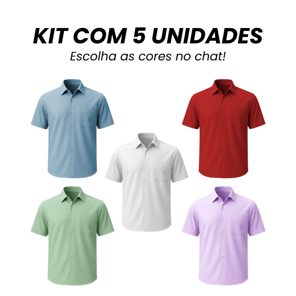 Kit 5 Camisa Social Masculina Com Bolso Camisa Social Manga Curta Não Amassa Blusa Social Masculina Elastano