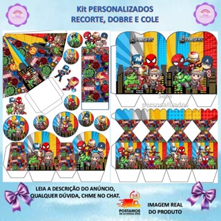 TEMA OS VINGADORES BABY CUTE LEMBRANCINHA 80/160 ITENS com ou sem nome em Oferta na Shopee