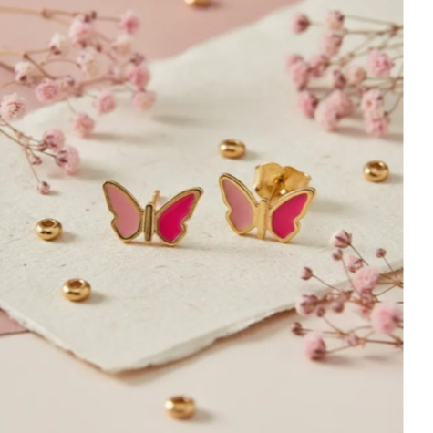 Brinco Infantil Rommanel Banhado Ouro Borboleta Rosa 526502 Cor Dourado Rosa em Oferta na Shopee