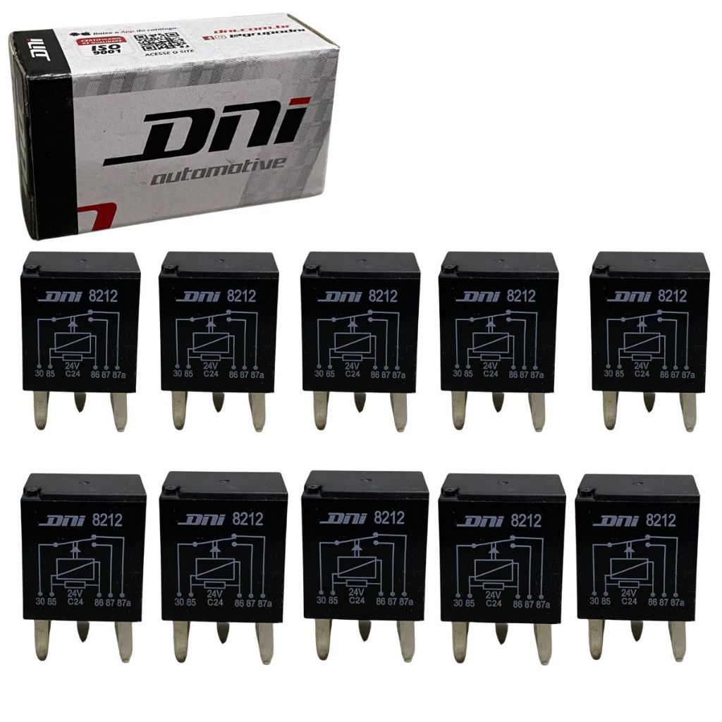 Kit de Mini Relé Auxiliar Reversor Com Terminal de Agulha 30A 20A 24V Original DNI 8212