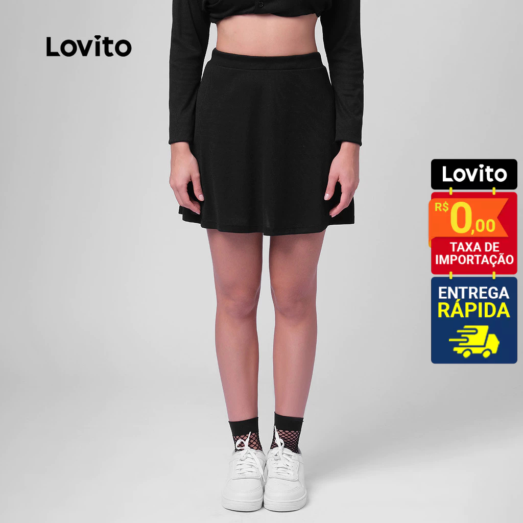 Lovito Saia Feminina Curta Lisa SKB473BRL503 em Oferta na Shopee