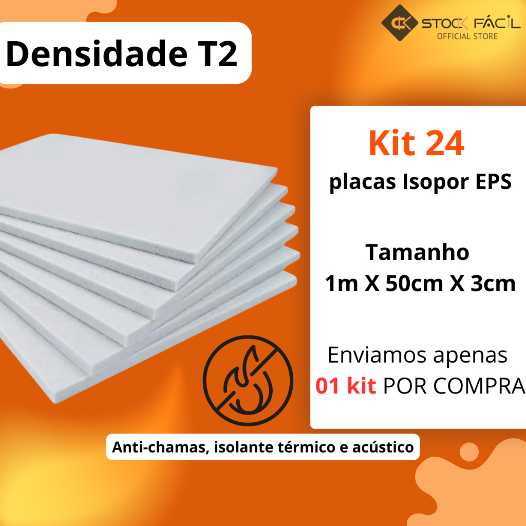 Kit 24 Unidades Placas de Isopor Anti Chamas 3cm Isolante Térmico e Acustico