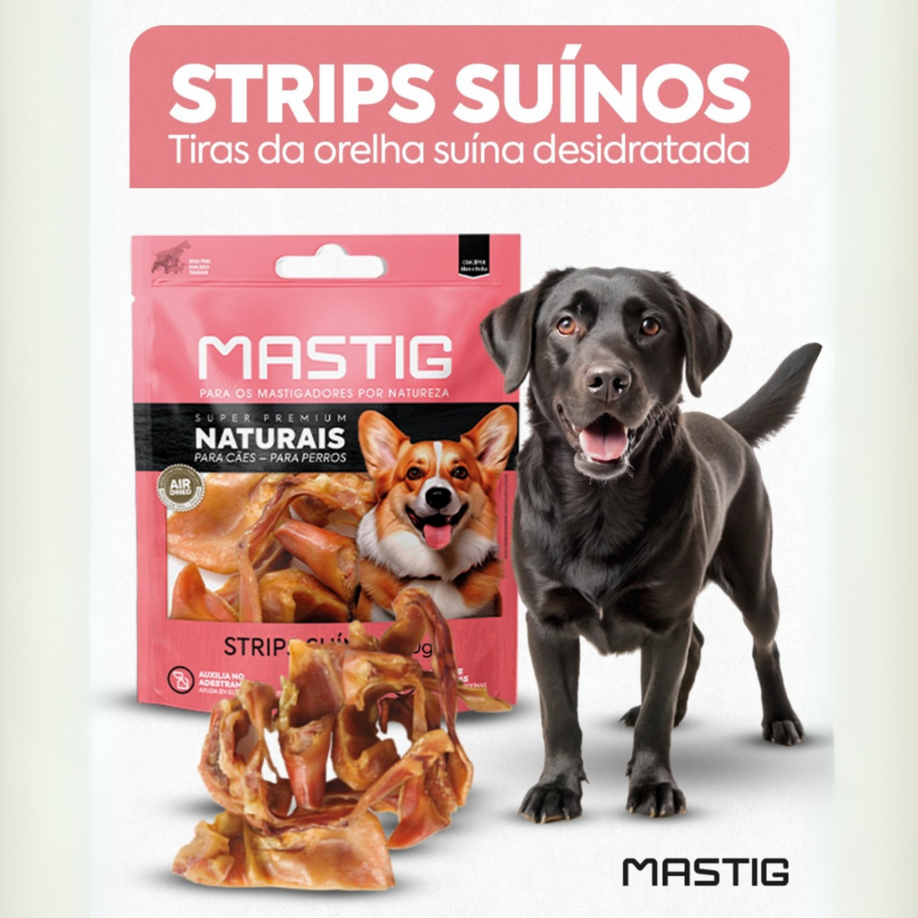 Orelha Suína Em Tiras 200g Strips Suíno Mastig Ossinho Natural para cães Orelha de Porco
