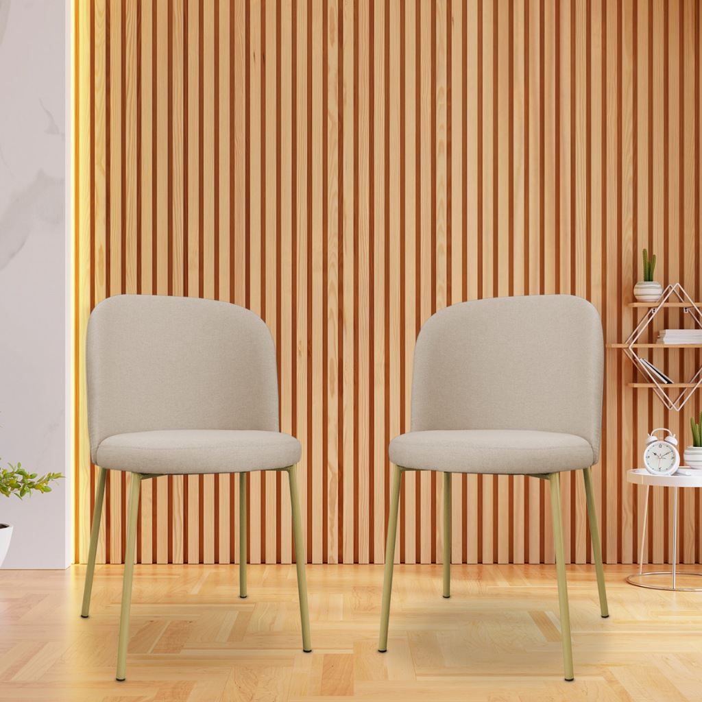 **ENVIO IMEDIATO Kit 2 Cadeiras de Jantar Elegance Base Gold Linho - Cadeira Para Mesa de Jantar Sala Cozinha LD ECOMMER