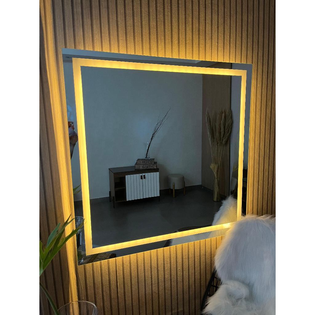 Espelho Quadrado EL11 Polido com Led Jateado Luz Branca e Amarela Para Quarto Sala Banheiro Salão em Oferta na Shopee