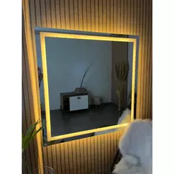 Espelho Quadrado EL11 Polido com Led Jateado Luz Branca e Amarela Para Quarto Sala Banheiro Salão