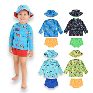 Kit 3 Peças Moda Praia. Blusa com Proteção Solar UV50 + Sunga + Chapéu Bebê e Infantil Meninos em Oferta na Shopee