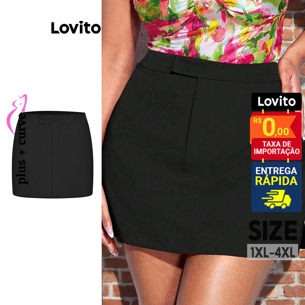 Lovito Saia Feminina Curta Cós Assimétrico SKB7BR117 em Oferta na Shopee