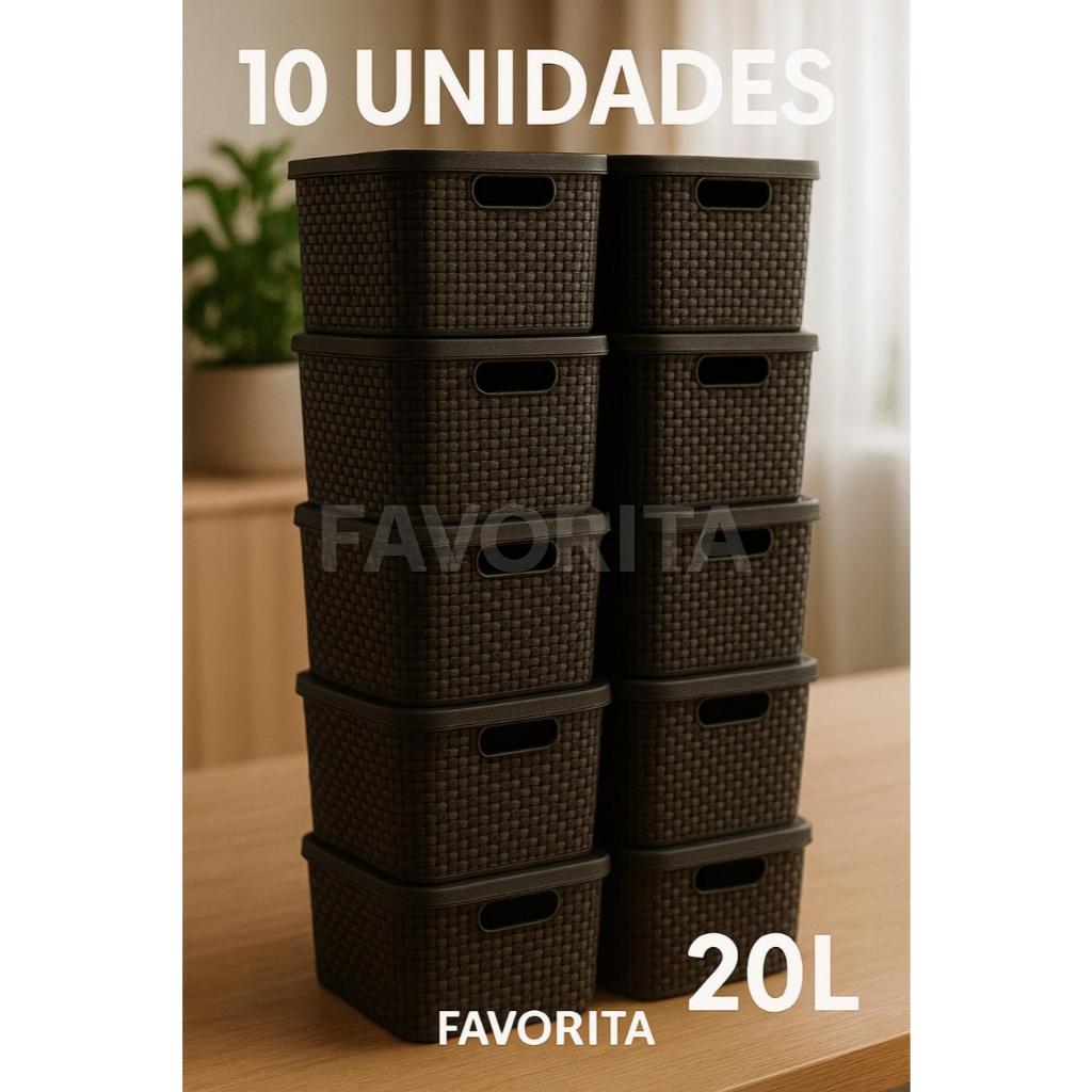 Kit Com 10 Cestos Caixas Organizadoras Rattan Com Tampa 20 Litros Preto -  TOY 25598 em Oferta na Shopee