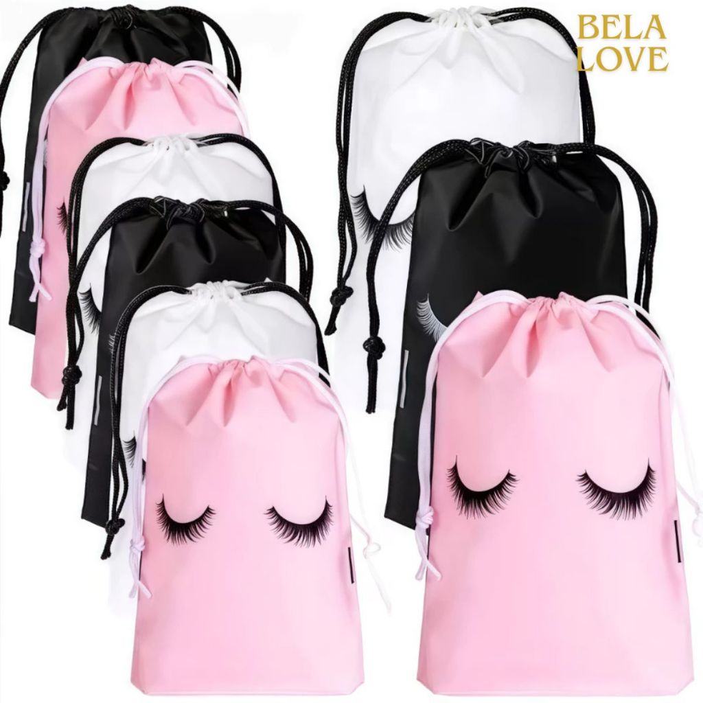 50 Pcs Sacos De Maquiagem Cosmética Reutilizáveis Para Cílios Com Cordão De Arrasto Saco De Extensão À Prova D'água