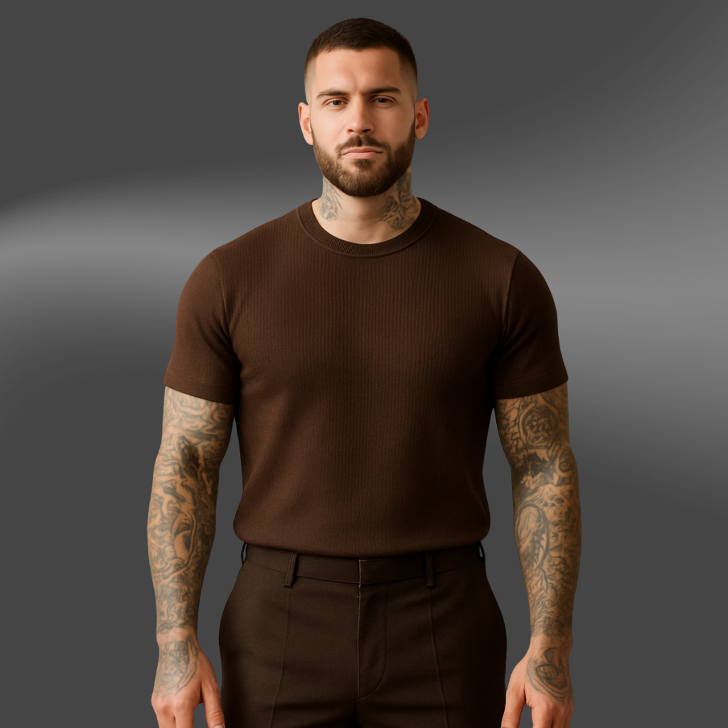 Camiseta Canelada Masculina Americana Blusa Slim Justa Ao Corpo