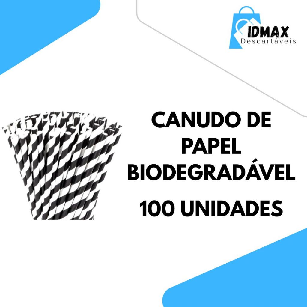 Canudos Papel Biodegradável 100und (197mmX5mm) Ecológicos - BRANCO E PRETO