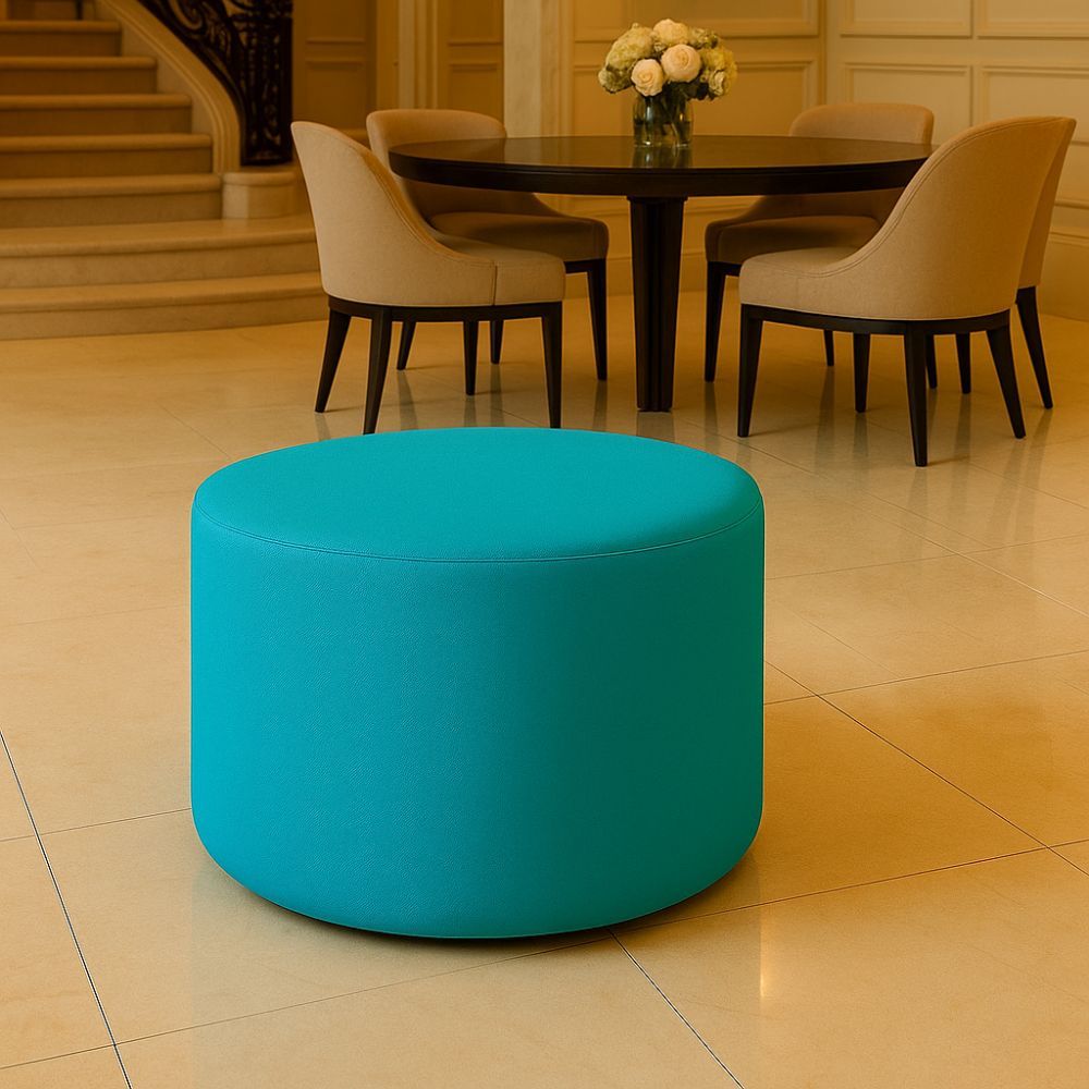 Puff Banqueta Branco Redondo Orgânico Sala Quarto Closet Loja Escritório Tecido Suede Azul Turquesa
