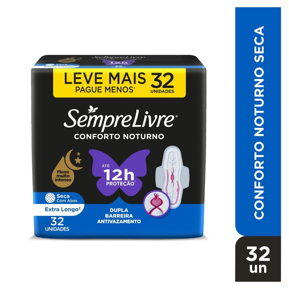 Absorvente Externo Sempre Livre Conforto Noturno Suave 32 Unidades Leve Mais Por Menos em Oferta na Shopee