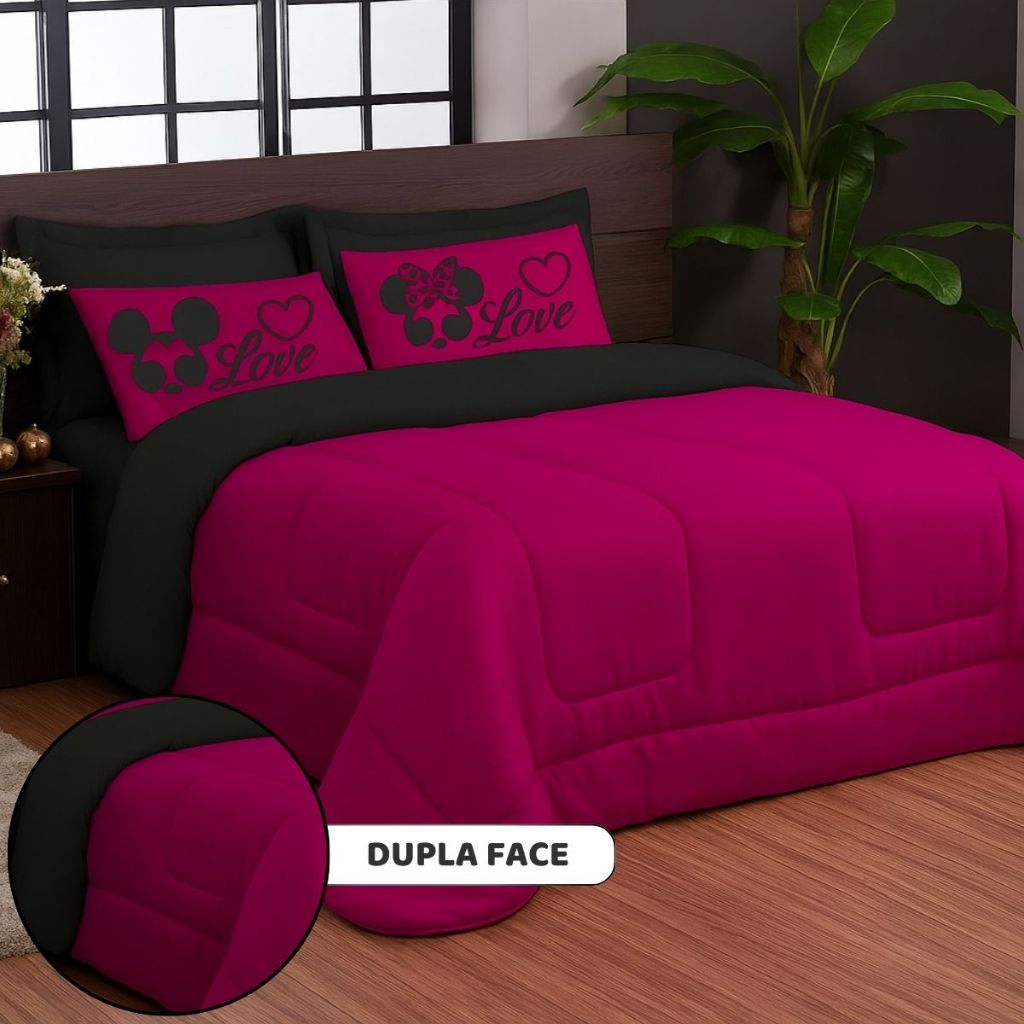 Kit Dupla Face Jogo de Cama Casal Queen Várias Cores 5 Peças
