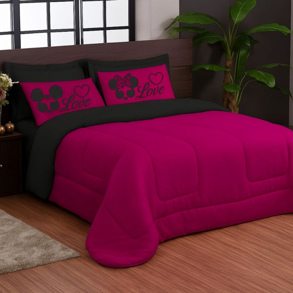 Kit Dupla Face Casal Queen varias cors 5 PEÇAS