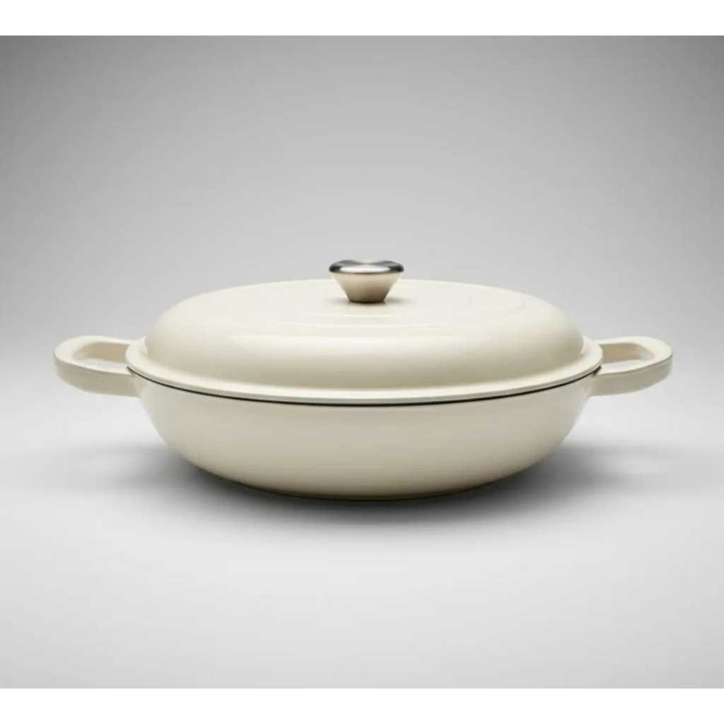 Panela Caçarola de Ferro Fundido Esmaltado 32cm Premium com Tampa em Ferro Fogão e Forno