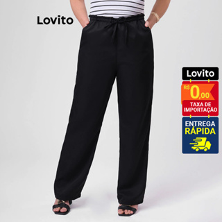 Lovito Calça Feminina Reta Elástico na Cintura PTB175BRL204 em Oferta na Shopee