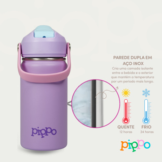 Garrafa Térmica Infantil Escolar com Parede Dupla em Aço Inox | Pippo | Bebidas Quentes e Frias | Com Trava e Alça em Oferta na Shopee