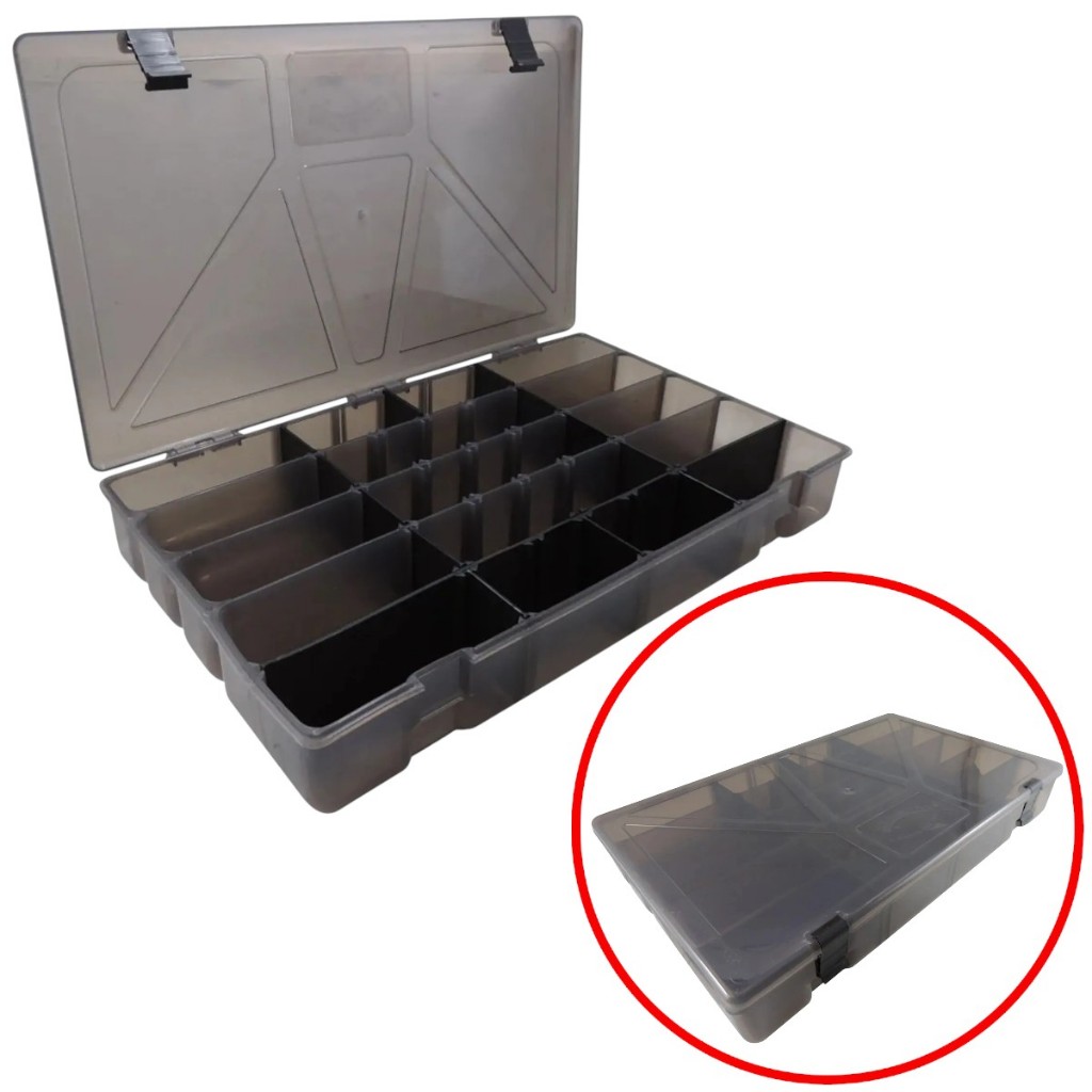 ESTOJO ORGANIZADOR BOX 50 FUMÊ PARA ISCAS ARTIFICIAIS, PARAFUSOS, BIJUTERIA ETC C/ 24 DIVISÕES - ROCHEL PESCA em Oferta na Shopee