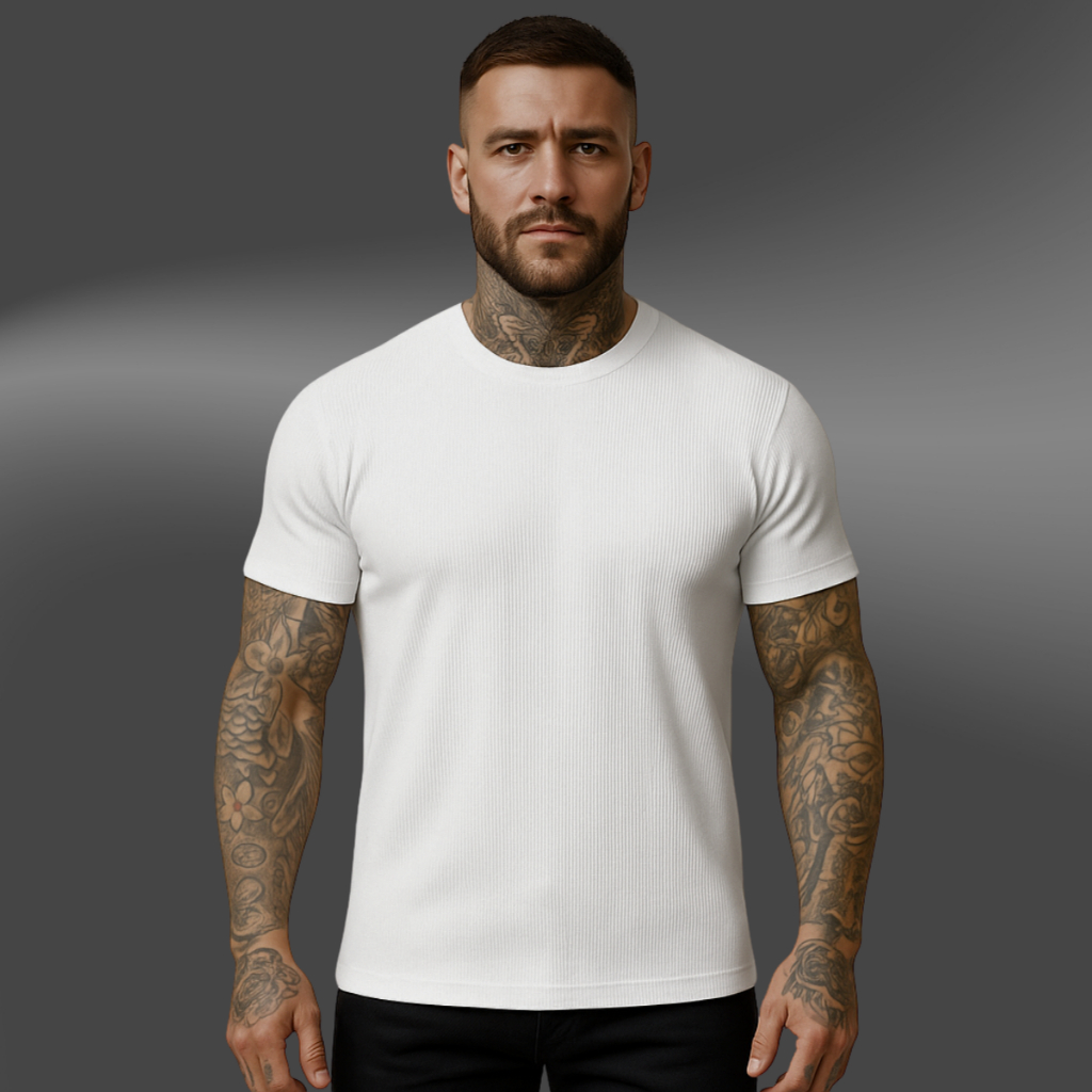 Camiseta Masculina Modelo Americano Canelada Básica