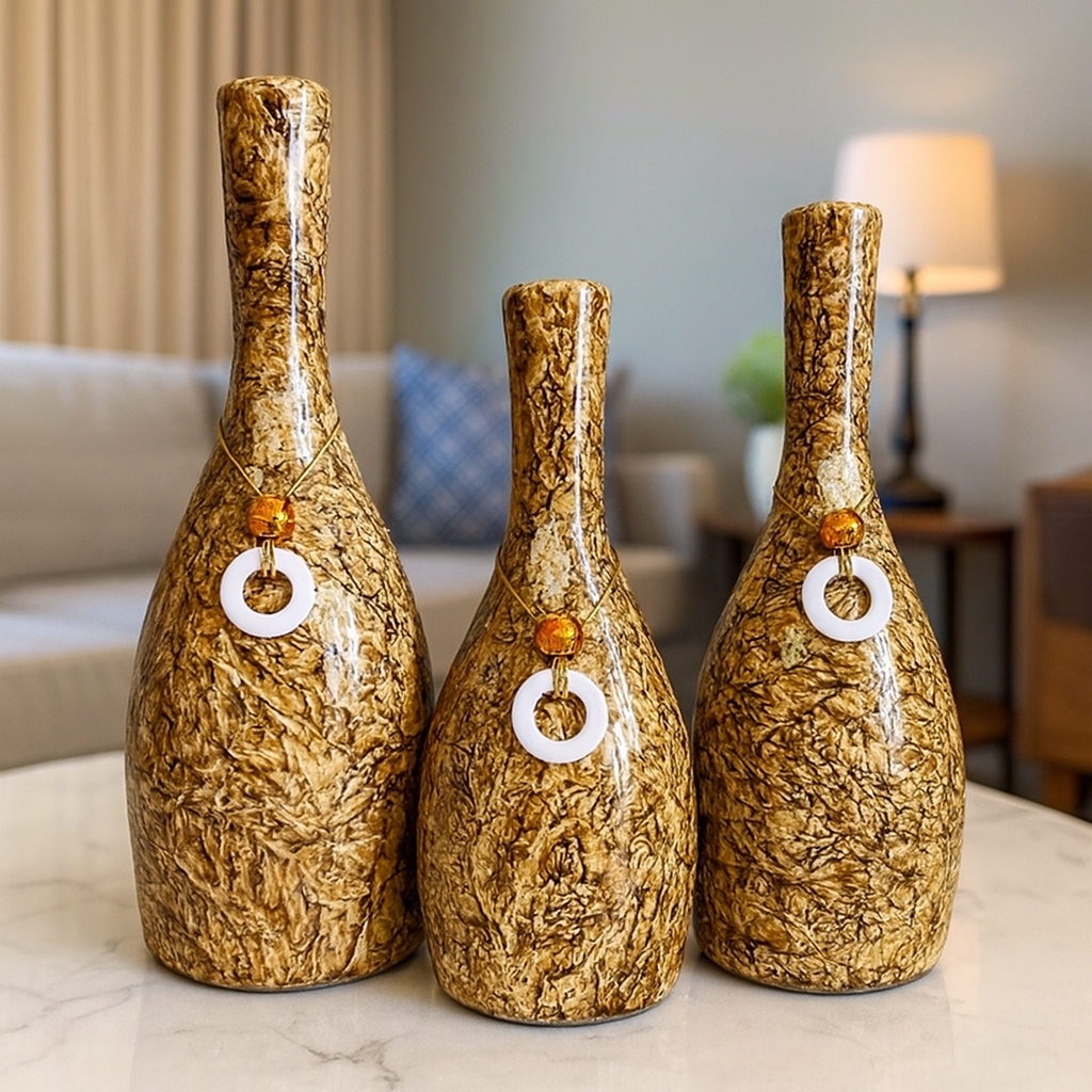 Enfeites para Sala Kit Trio de Vasos Decorativos em Cerâmica Alice Granito Decoração Casa Boho