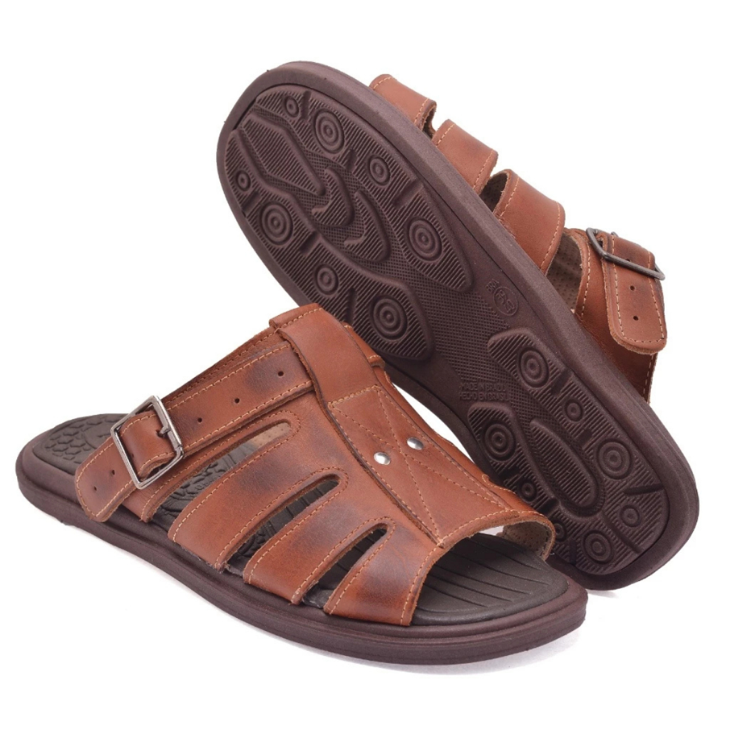 Sandália Papete Masculina em Couro Legítimo Confortável Antiderrapante Anatômica e Estilosa