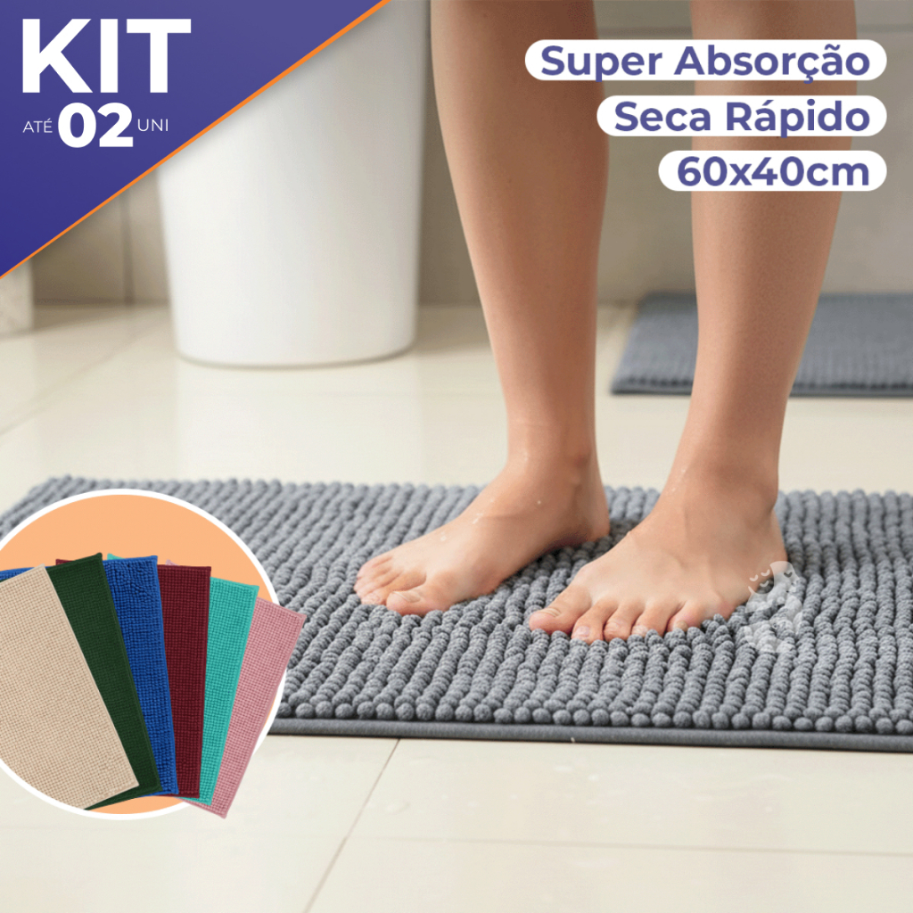 Kit Tapete Bolinha de Banheiro Suave Antiderrapante Seca Rápido Várias Cores Macio Tapete Macarrão