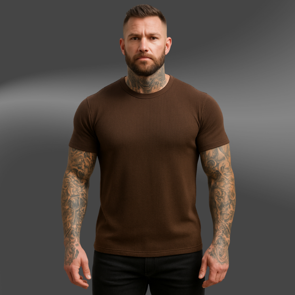 Camisa Masculina Malha Canelada Manga Curta Slim Premium