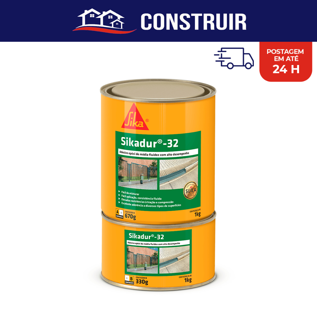 Adesivo Estrutural 1kg Epóxi Sikadur 32 Cola Concreto Ferro Chapas Metálicas Fácil Aplicação