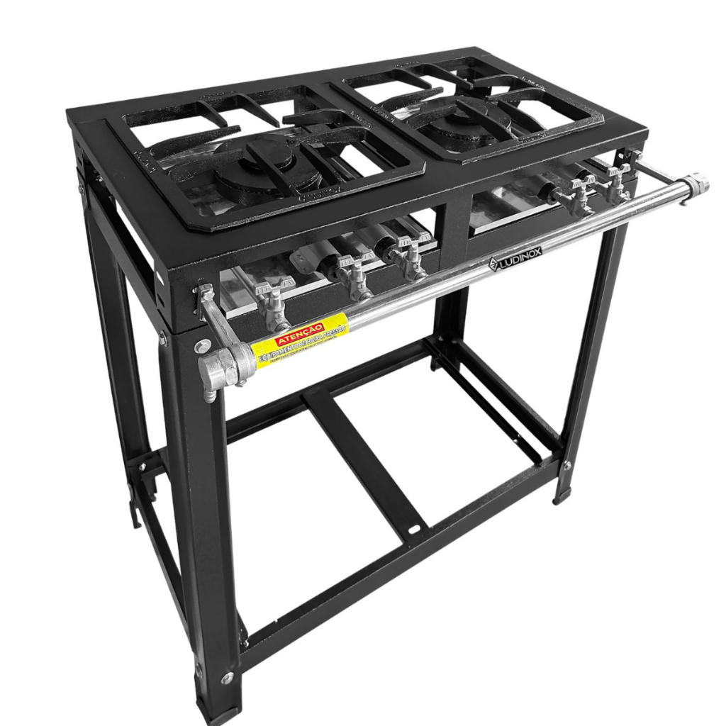 Fogão 2 Bocas Baixa Pressão Queimador Duplo Industrial 30x30 Completo + Brinde