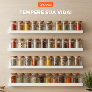 KIT 2 ou 4 Prateleiras Porta Temperos Condimentos MDF Premium - 40/50/60cm - Decoração em Oferta na Shopee