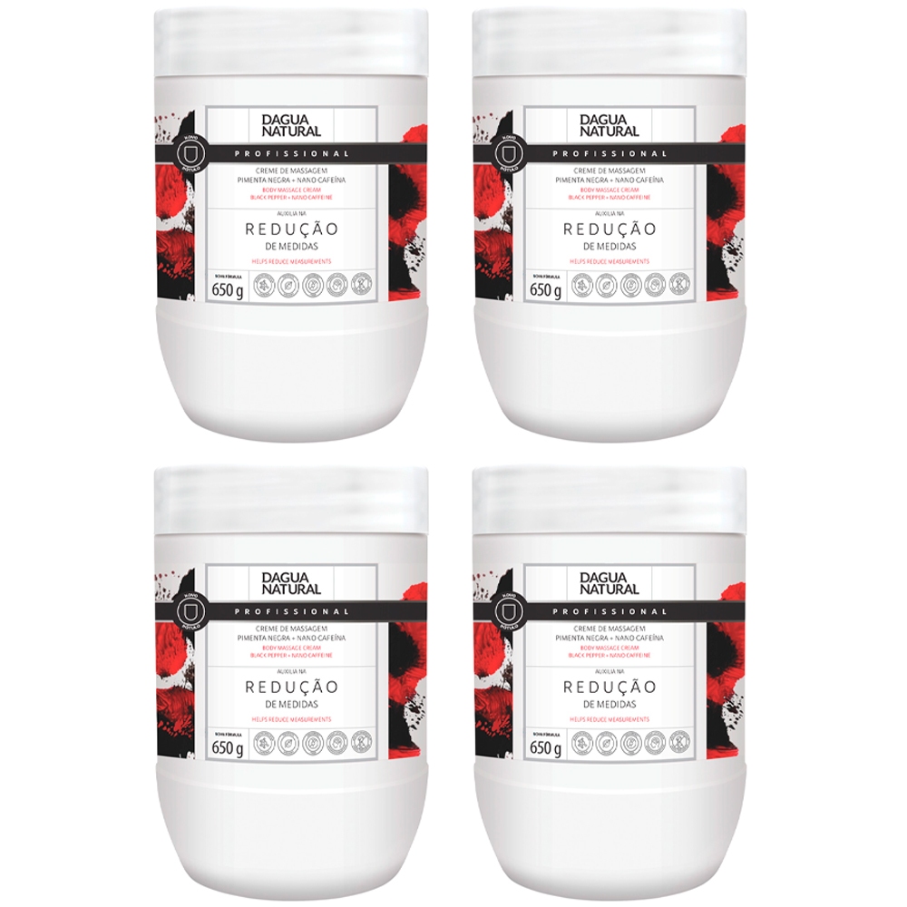 Kit 4 Potes Creme Massagem Dagua Natural Pimenta Negra 650g Redução de Medidas e Celulite