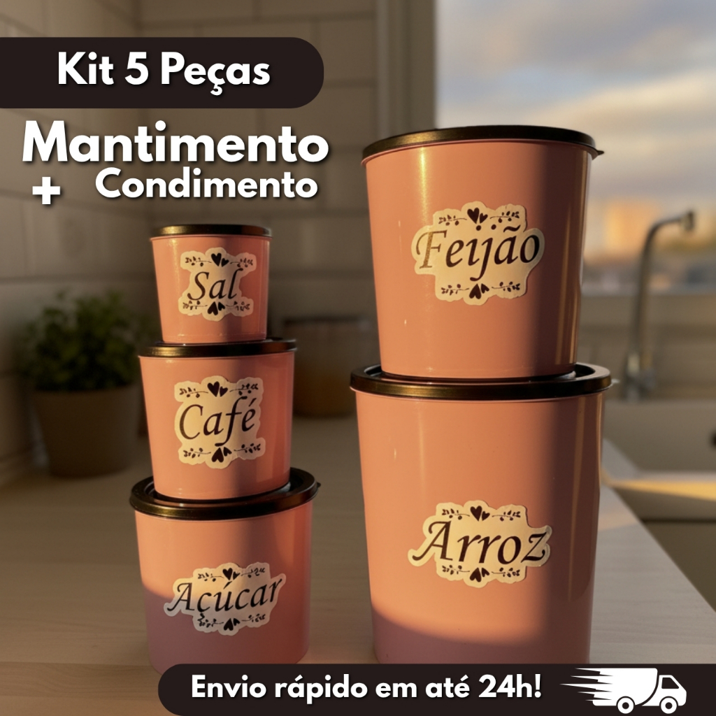 Kit Cozinha Jogo Mantimentos Adesivado Multiuso 5 Peças de 650 ml até 7 Litros em Oferta na Shopee