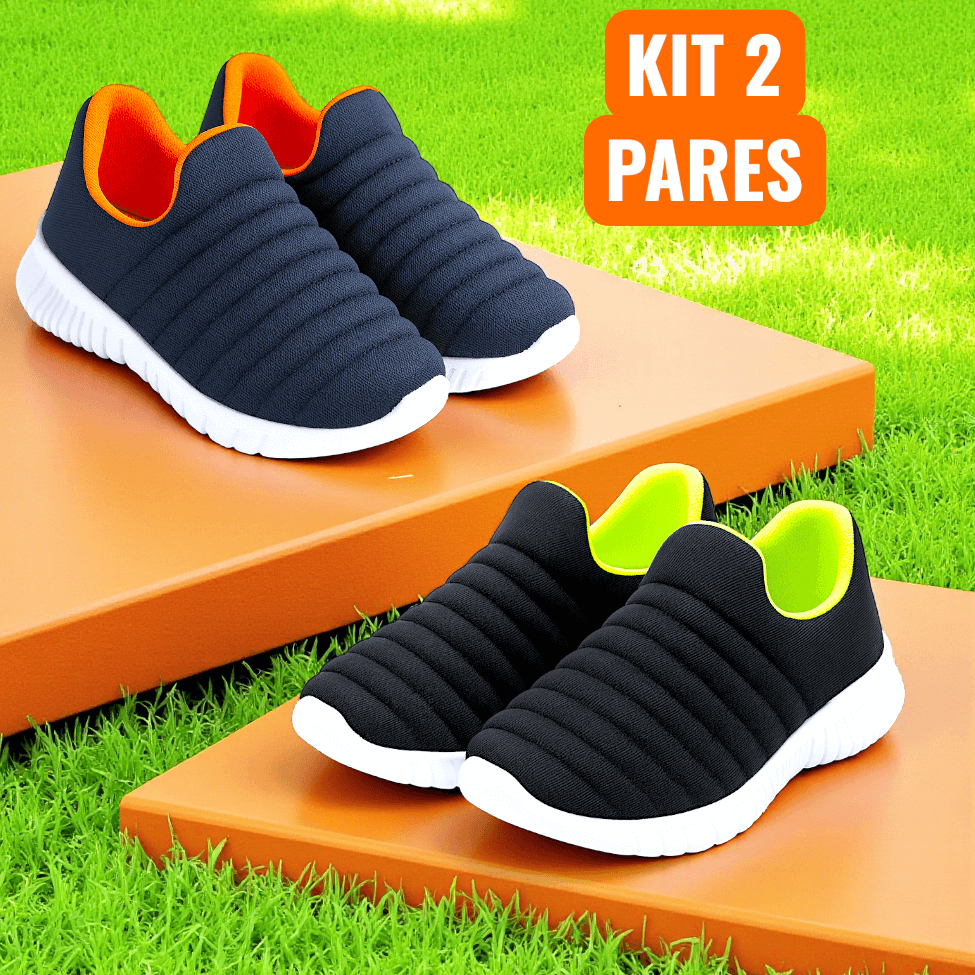 Kit 2 Pares Tênis Infantil Menino Calce Facil Confortável Macio Sapato Escolar Sola Antiderrapante em Oferta na Shopee