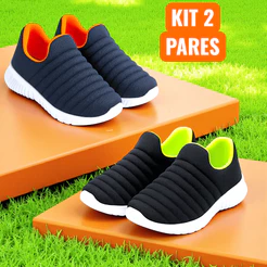 Kit 2 Pares Tênis Infantil Menino Calce Facil Confortável Macio Sapato Escolar Sola Antiderrapante