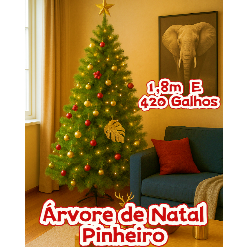 Árvore De Natal Pinheiro 1,80M E 420 Galhos Apoio De Metal Verde Sala Natal Família Natalina