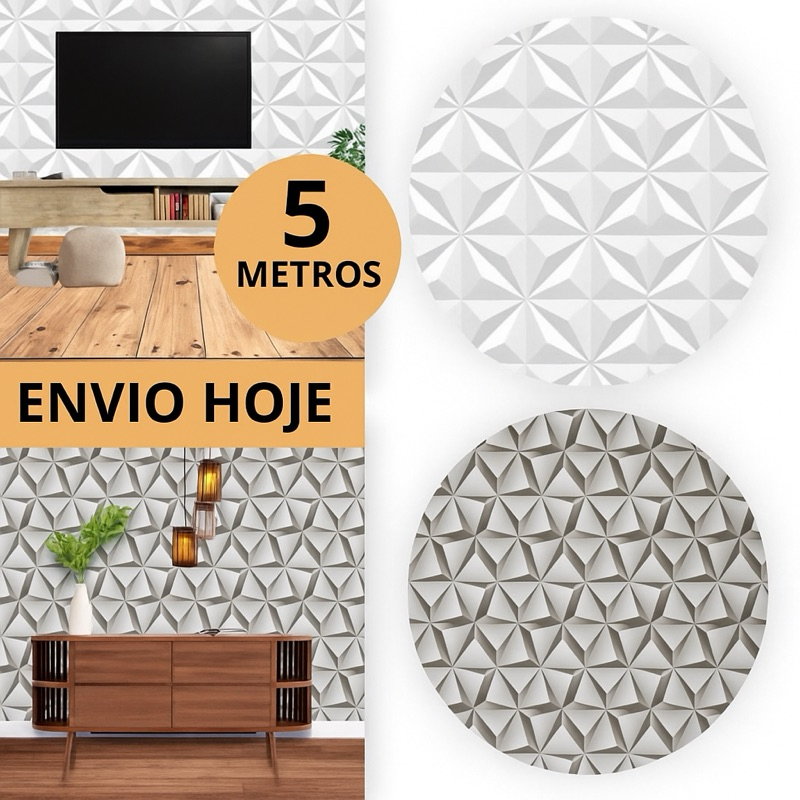 Papel De Parede Gesso Adesivo De Parede 5metros x 0,45cm Geometrico 3D Realista Para Decoração De Quarto Sala Casal