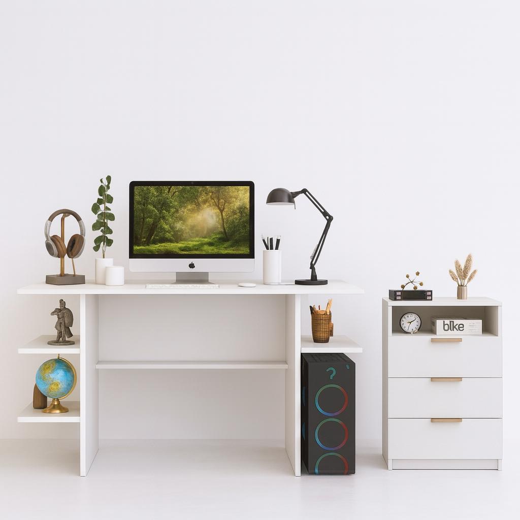 Kit Mesa Gamer  e Cômoda Multiuso Quarto/Sala Sem Rodinhas