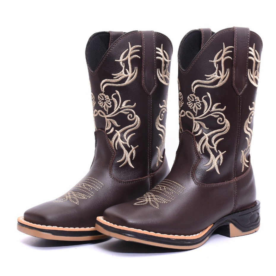 Bota Texana Feminina Tribal Flores Bege Country Em Couro Sola Jump Lançamento em Oferta na Shopee