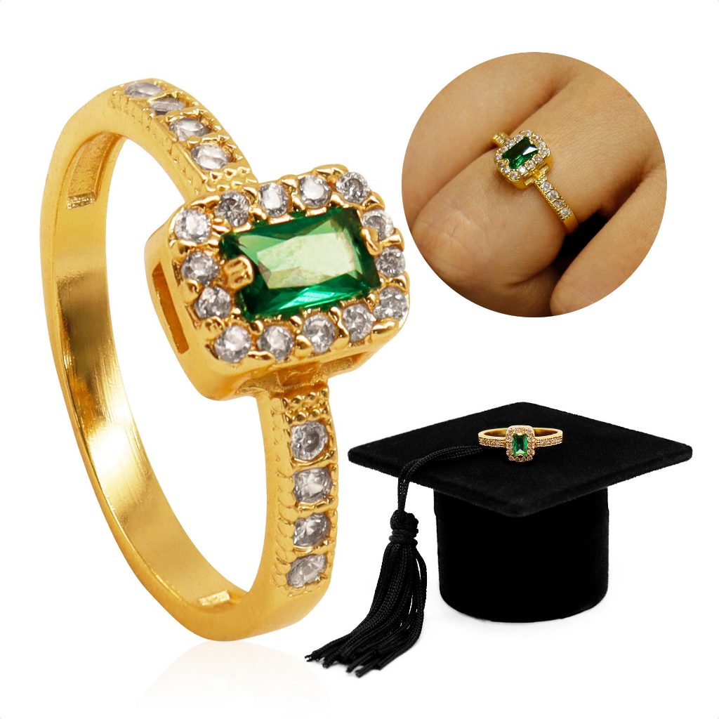 Anel Formatura Feminino Moeda Antiga Banhado - Verde Wide (Capelo) em Oferta na Shopee
