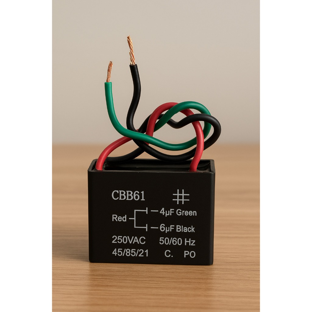 Capacitor 3 Fios para ventilado de teto ou parede 4+6UF / 1,5+2,5UF 220/127v
