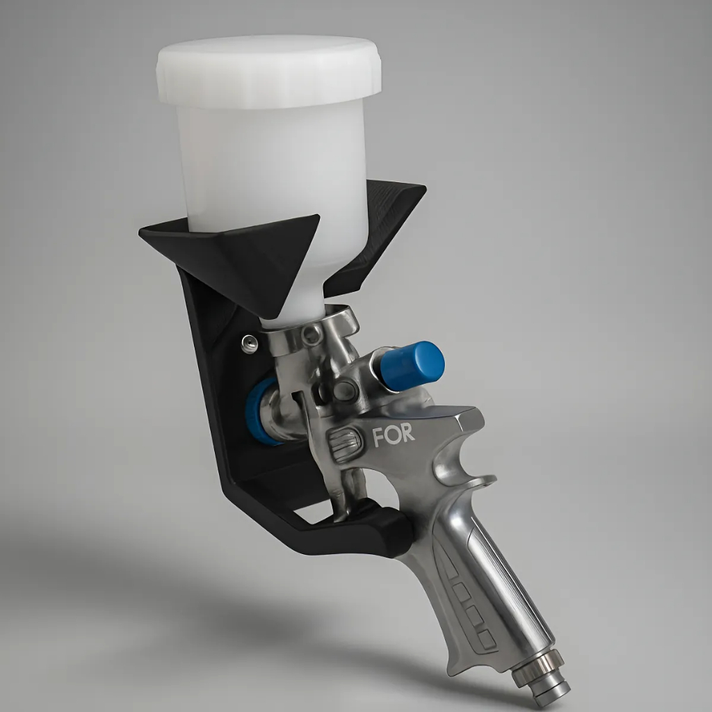 Suporte de Parede ou Painel para Pistolas de Pintura com Suporte para Caneca - Preto e Cinza