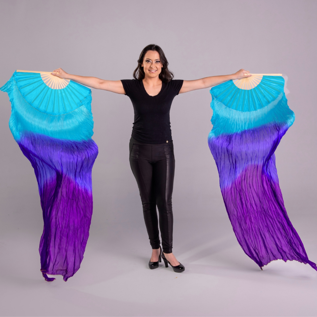 Par Fan Véu Leque Degrade Cores Dança do Ventre - Azul claro, Azul escuro, Roxo
