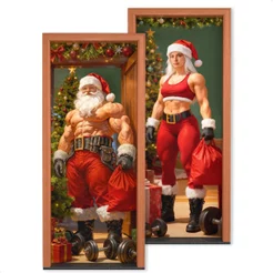 Capa de Porta Decoração Natal Academia Fitness Em Tecido Painel Retangular Veste Porta C/Elástico