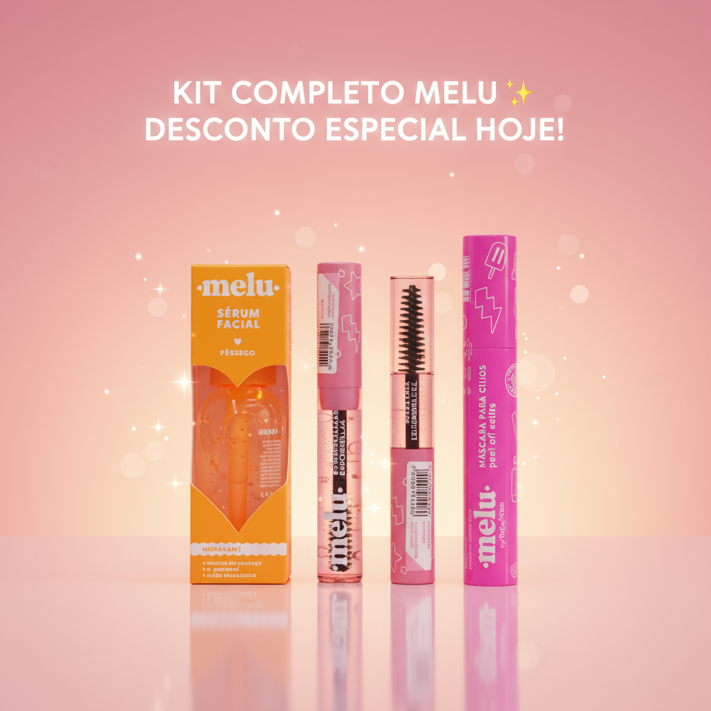 Kit Completo Melu Ruby Rose – Máscara, Sérum Facial e Gel de Sobrancelhas | Maquiagem e Cuidados Diários