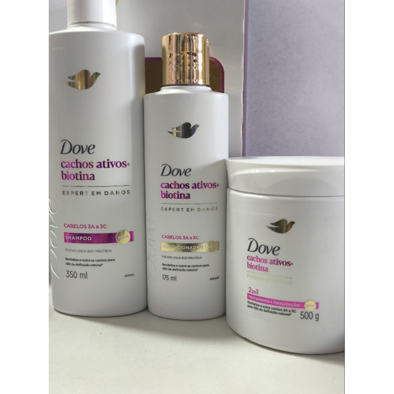 Kit Dove Cachos Ativos + Biotina – Cabelos 3A a 3C Novo em Oferta na Shopee